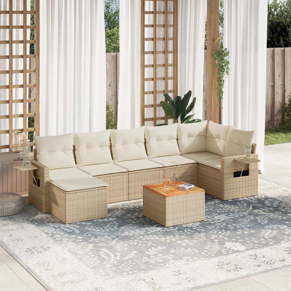 8-tlg. Garten-Sofagarnitur mit Kissen Beige Poly Rattan 8-tlg. Garten-Sofagarnitur mit Kissen Beige Poly Rattan