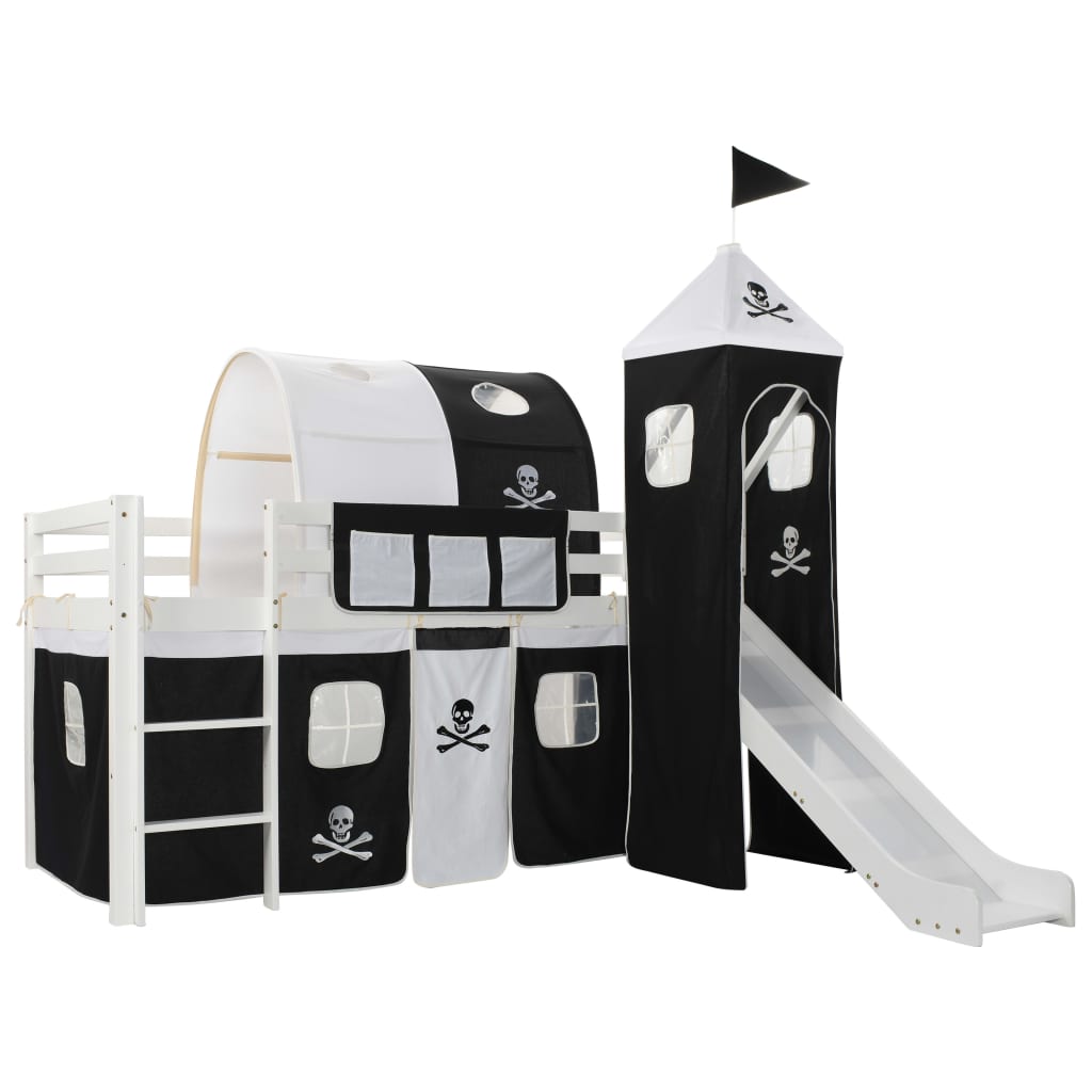 Kinderhochbett-Rahmen mit Rutsche & Leiter Kiefernholz 97x208cm Kinderhochbett-Rahmen mit Rutsche & Leiter Kiefernholz 97x208cm
