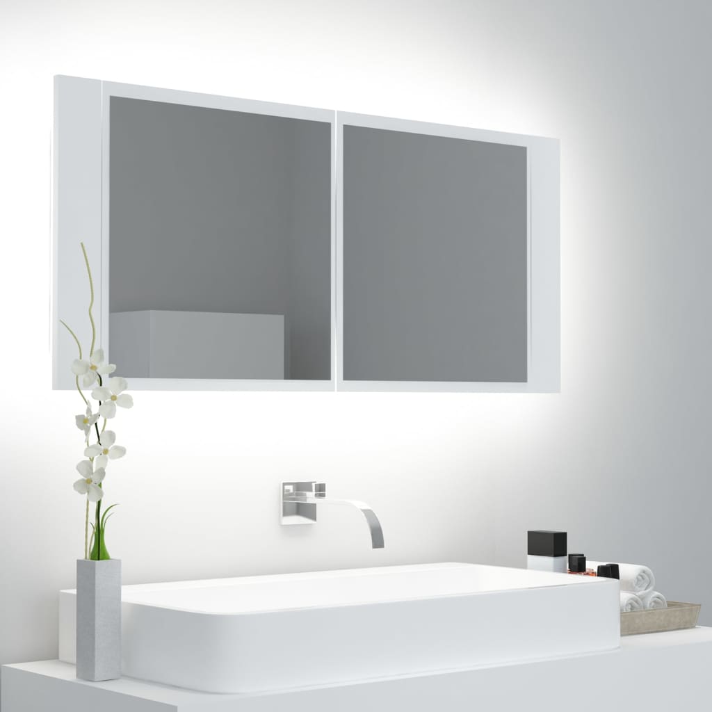 LED-Bad-Spiegelschrank Weiß 100x12x45 cm Acryl LED-Bad-Spiegelschrank Weiß 100x12x45 cm Acryl