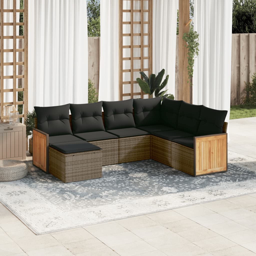 7-tlg. Garten-Sofagarnitur mit Kissen Grau Poly Rattan 7-tlg. Garten-Sofagarnitur mit Kissen Grau Poly Rattan