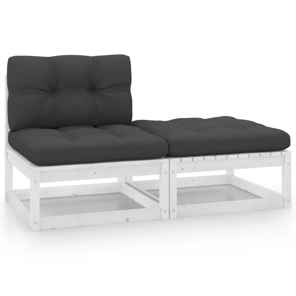 2-tlg. Garten-Lounge-Set mit Kissen Weiß Kiefer Massivholz 2-tlg. Garten-Lounge-Set mit Kissen Weiß Kiefer Massivholz