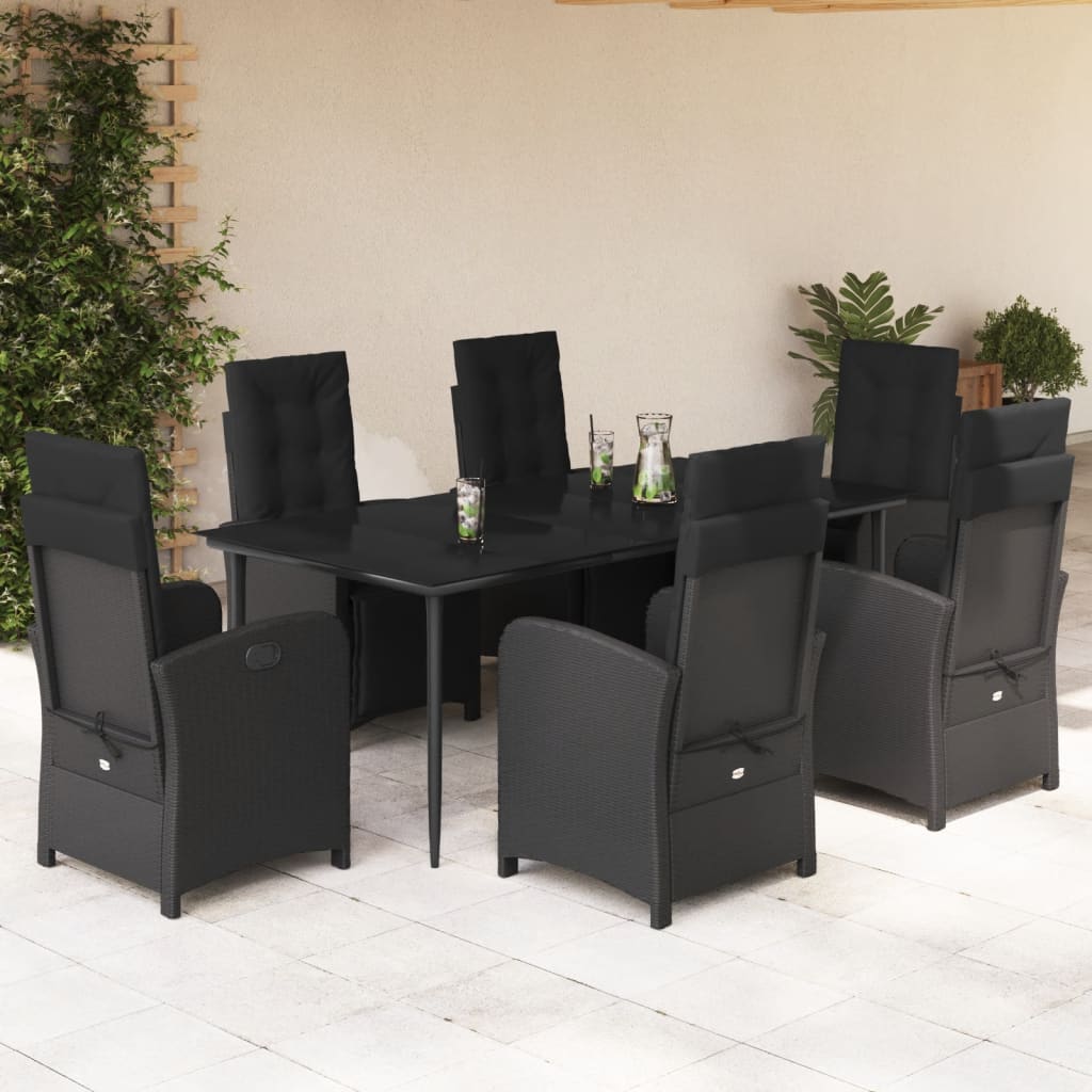 7-tlg. Garten-Essgruppe mit Kissen Schwarz Poly Rattan 7-tlg. Garten-Essgruppe mit Kissen Schwarz Poly Rattan
