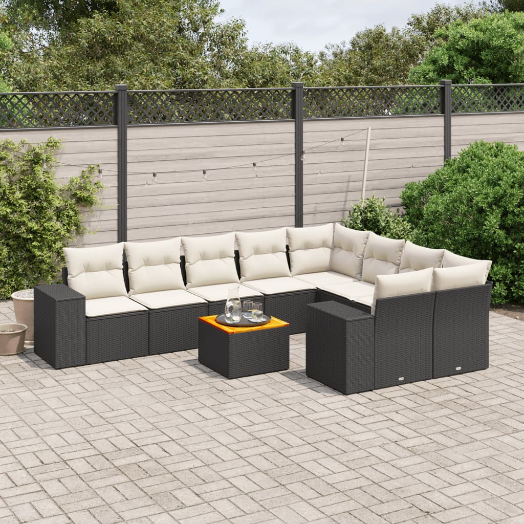 10-tlg. Garten-Sofagarnitur mit Kissen Schwarz Poly Rattan 10-tlg. Garten-Sofagarnitur mit Kissen Schwarz Poly Rattan