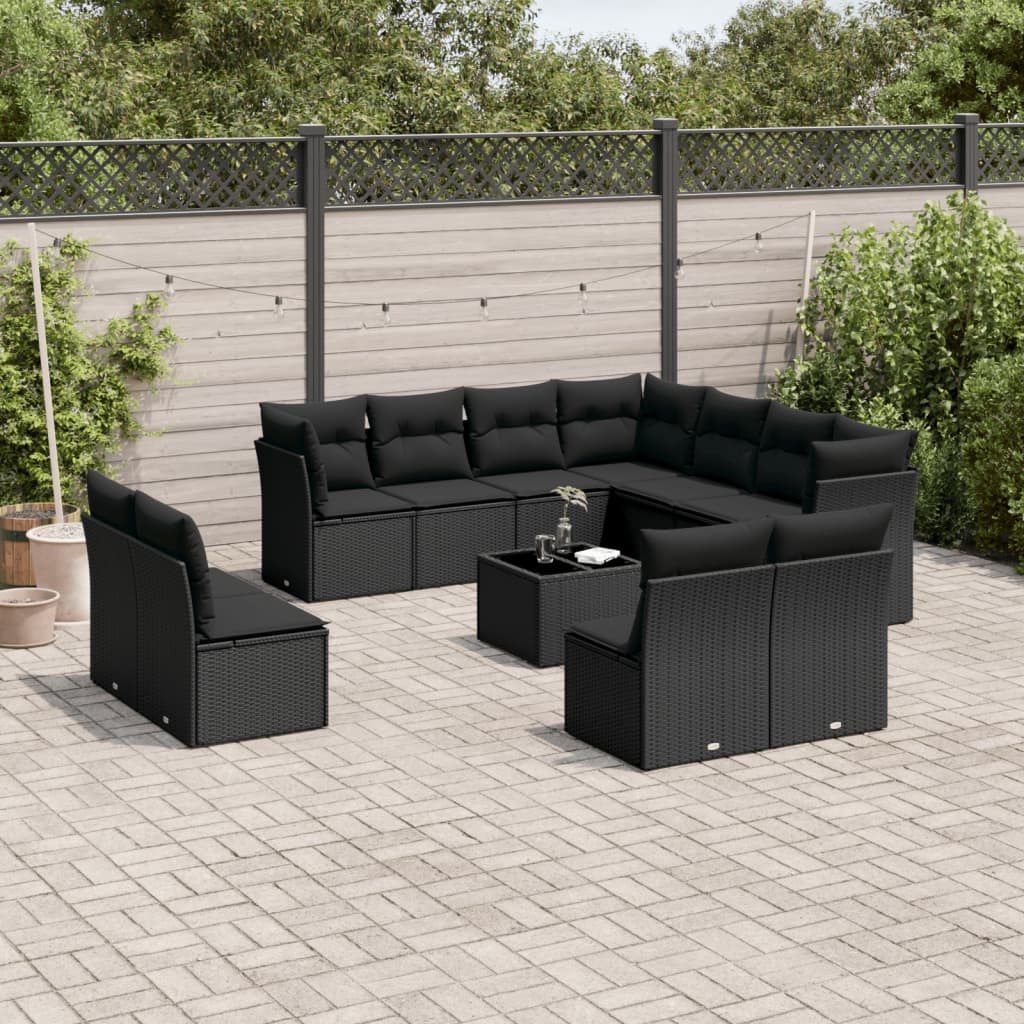 12-tlg. Garten-Sofagarnitur mit Kissen Schwarz Poly Rattan 12-tlg. Garten-Sofagarnitur mit Kissen Schwarz Poly Rattan