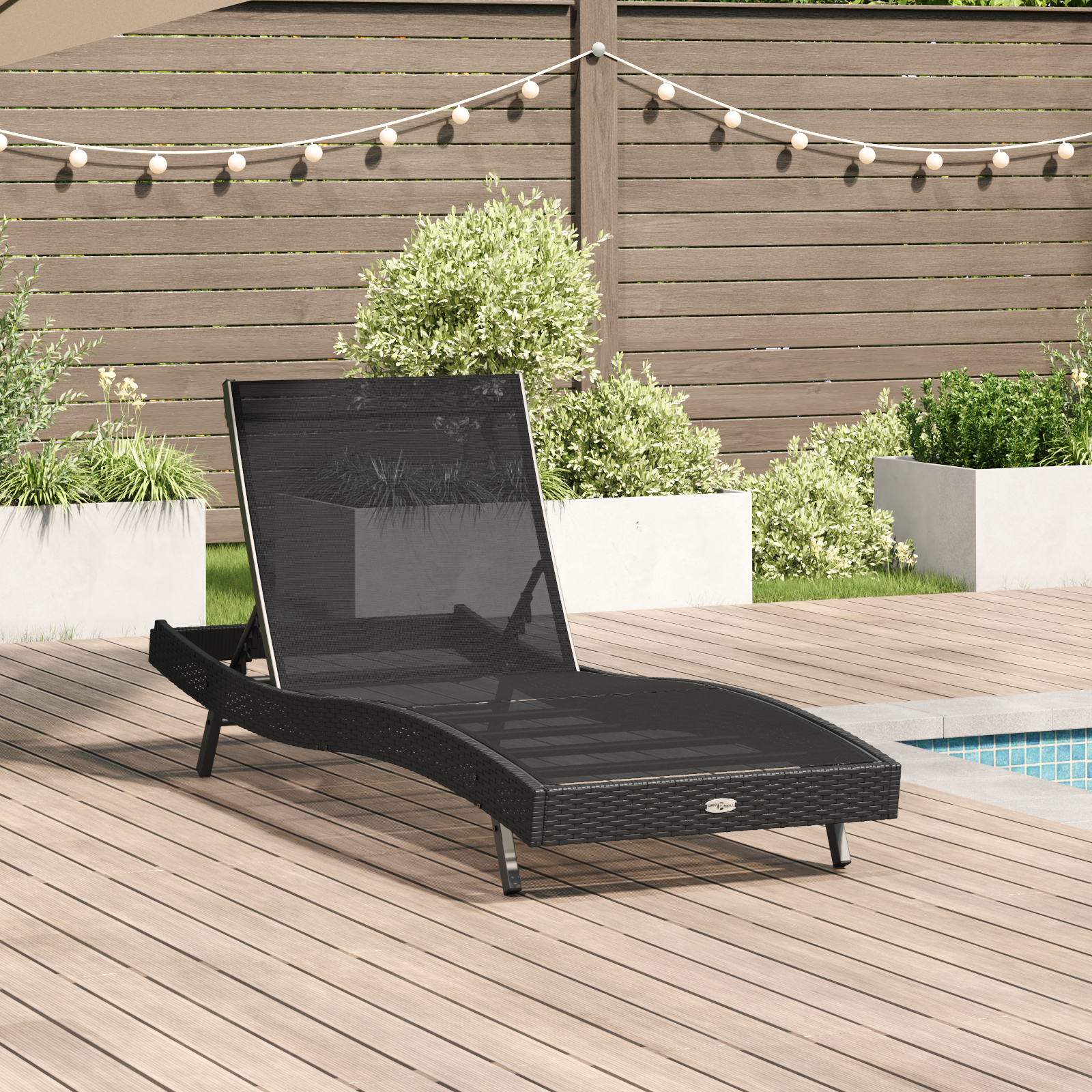 Schwarze Sonnenliege aus Poly Rattan und Textilene von Schwarze Sonnenliege aus Poly Rattan und Textilene von