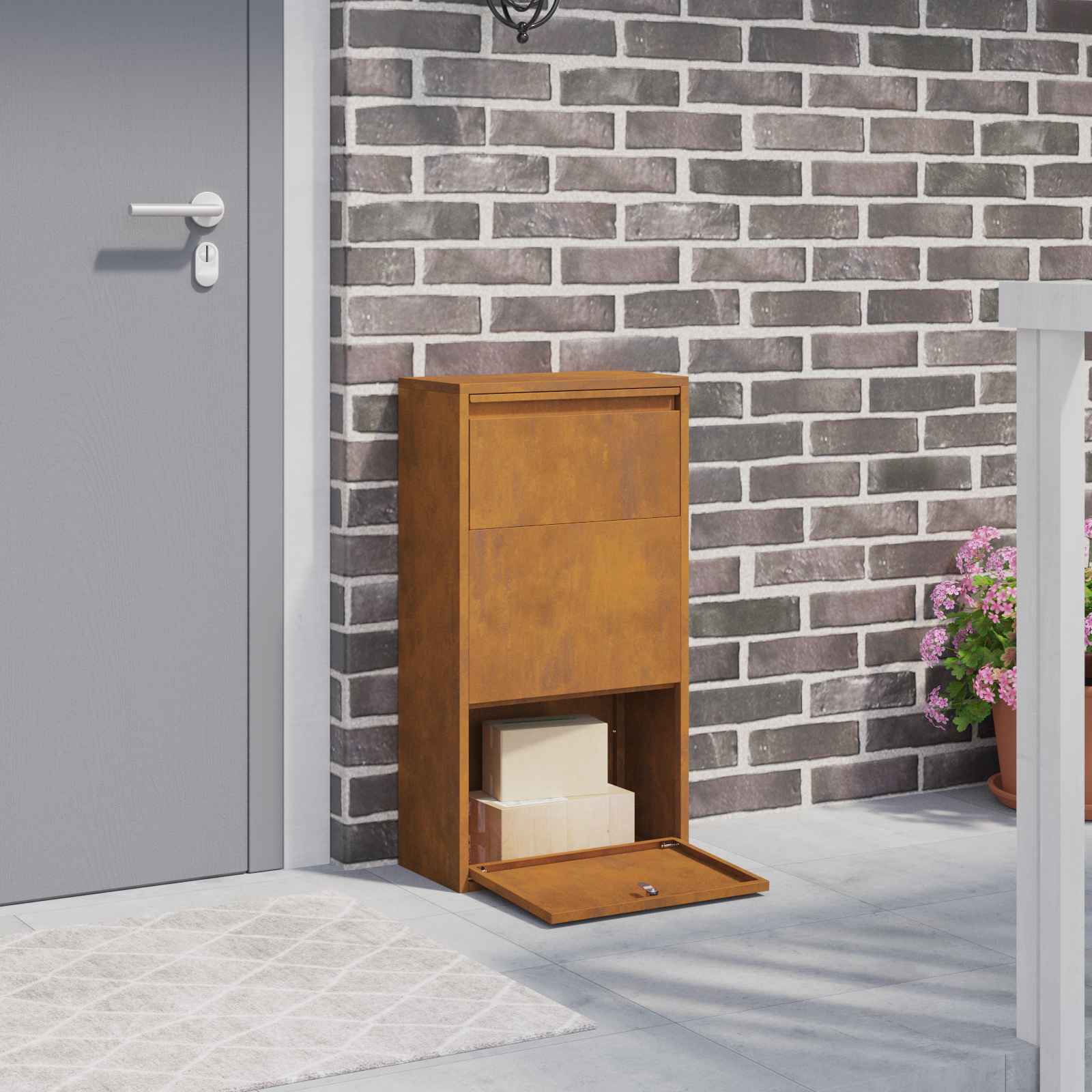 Paketeinwurfbox 44x22x82 cm Verwitterter Stahl Paketeinwurfbox 44x22x82 cm Verwitterter Stahl