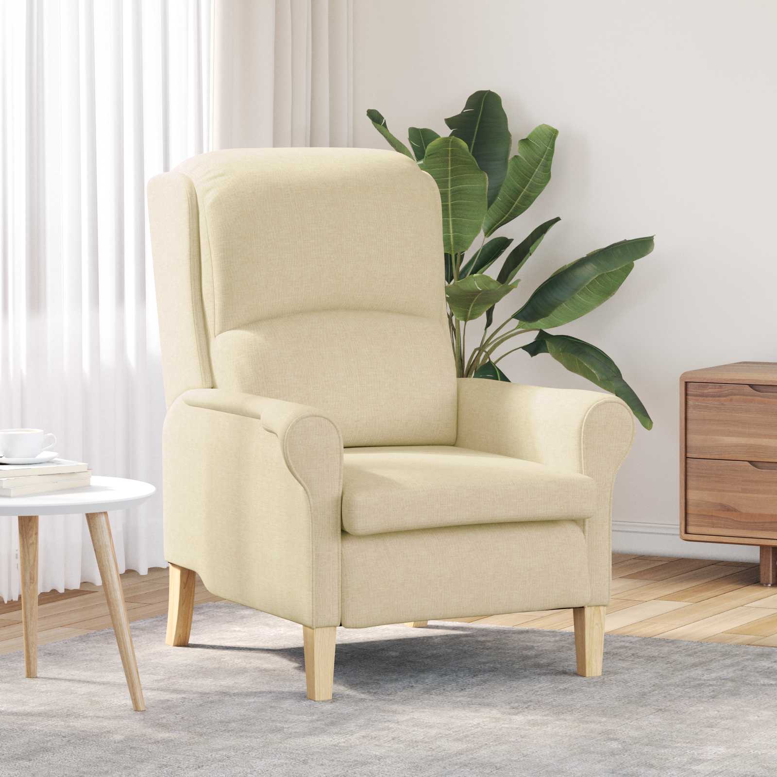 Moderner Sessel Creme Stoff und Holz Mittel Creme Sessel Moderner Sessel Creme Stoff und Holz Mittel Creme Sessel