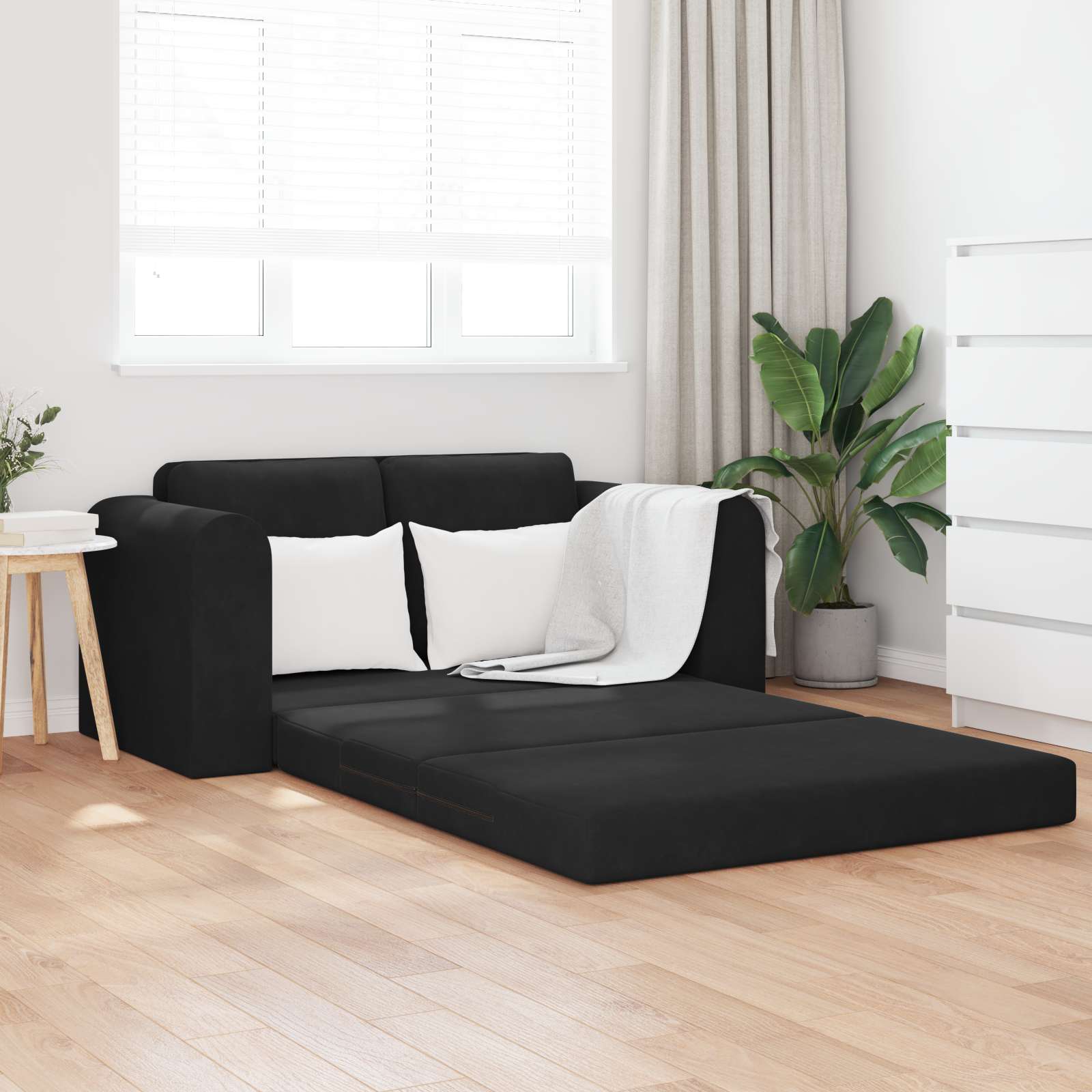 Boden Schlafsofa 2-in-1 Schwarz 148x71x83 cm Samt Boden Schlafsofa 2-in-1 Schwarz 148x71x83 cm Samt