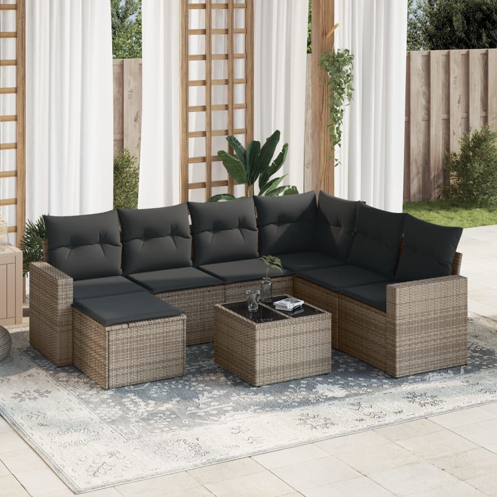 8-tlg. Garten-Sofagarnitur mit Kissen Grau Poly Rattan 8-tlg. Garten-Sofagarnitur mit Kissen Grau Poly Rattan