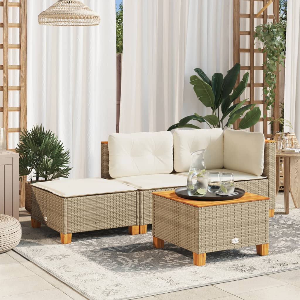 Gartenhocker mit Kissen Beige 63,5x56x32 cm Poly Rattan Gartenhocker mit Kissen Beige 63,5x56x32 cm Poly Rattan