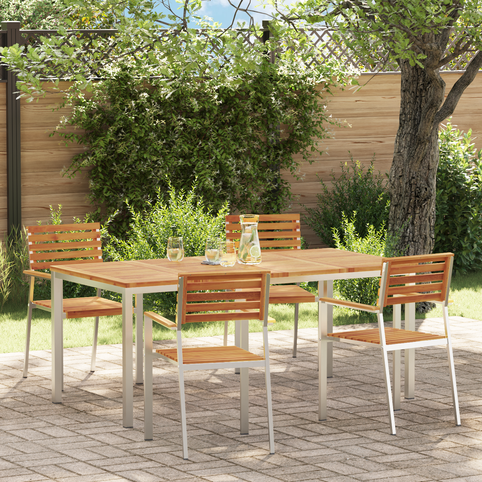 5-teiliges Garten Esszimmer Set aus massivem Akazienholz 5-teiliges Garten Esszimmer Set aus massivem Akazienholz