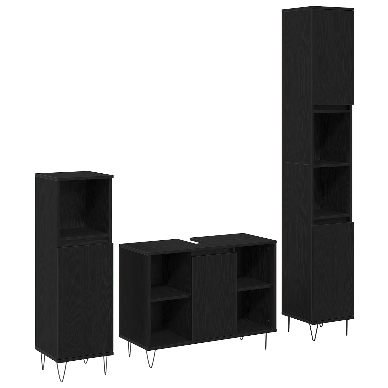 3-teiliges Badezimmermöbel Set Schwarze Eiche Verbundholz 3-teiliges Badezimmermöbel Set Schwarze Eiche Verbundholz
