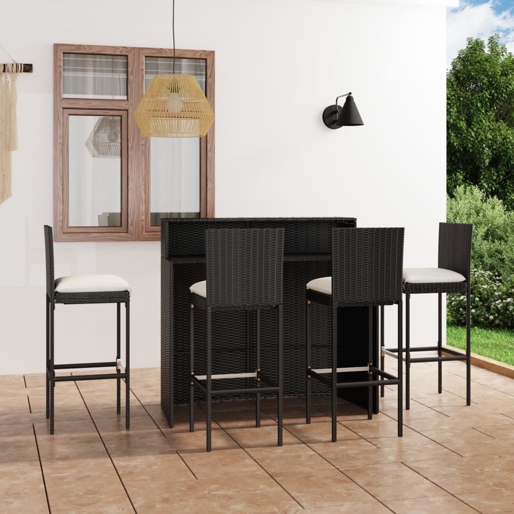 5-tlg. Gartenbar-Set mit Kissen Schwarz 5-tlg. Gartenbar-Set mit Kissen Schwarz