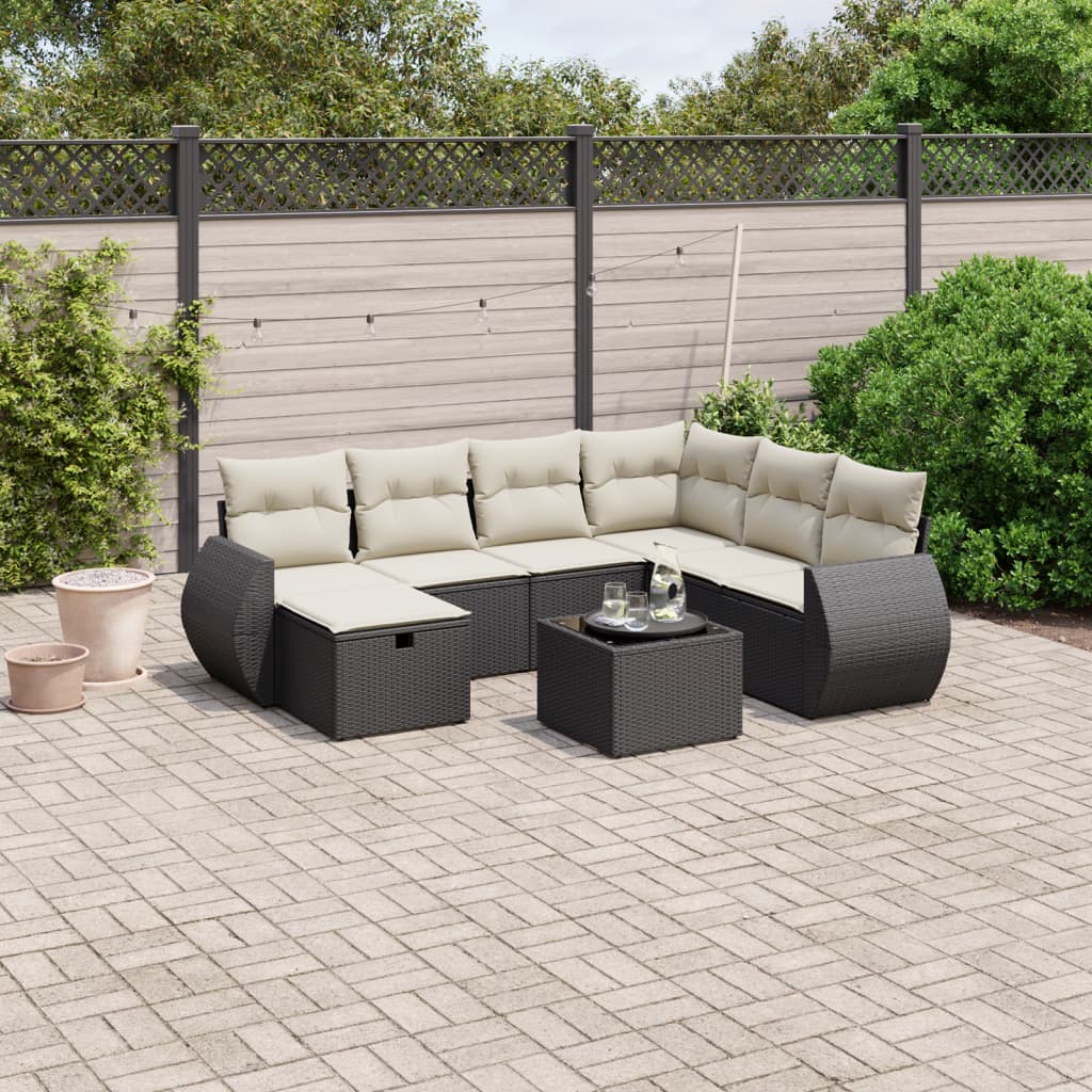 8-tlg. Garten-Sofagarnitur mit Kissen Schwarz Poly Rattan 8-tlg. Garten-Sofagarnitur mit Kissen Schwarz Poly Rattan