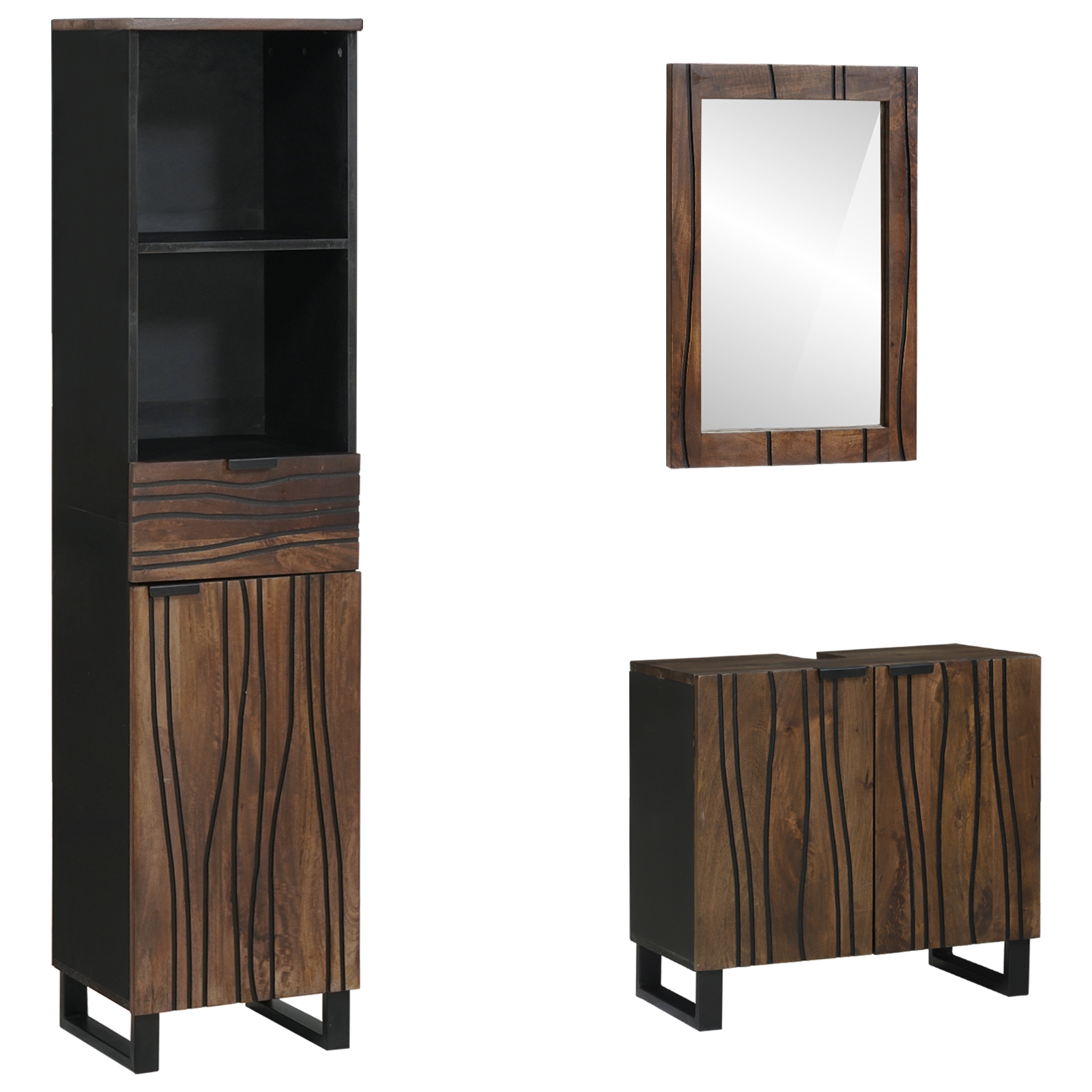 Badezimmermöbel Set 3 pcs Nussbaum braun 38 x 33 x 160 cm Badezimmermöbel Set 3 pcs Nussbaum braun 38 x 33 x 160 cm