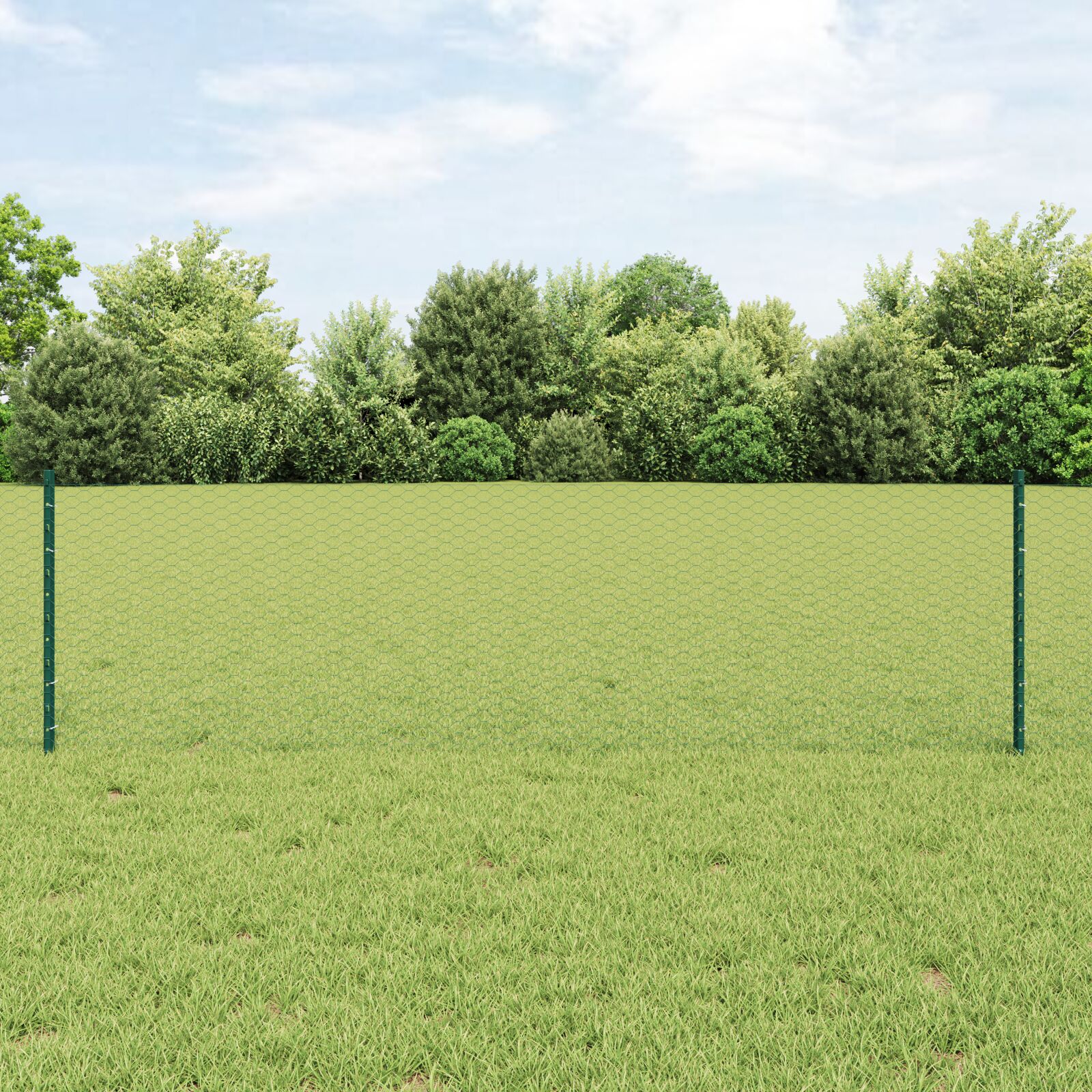 Zaunpfosten 11 Stück U-Kanal grün 60 cm Stahl, Sechseckzaun grün 0,6x25 m Stahl