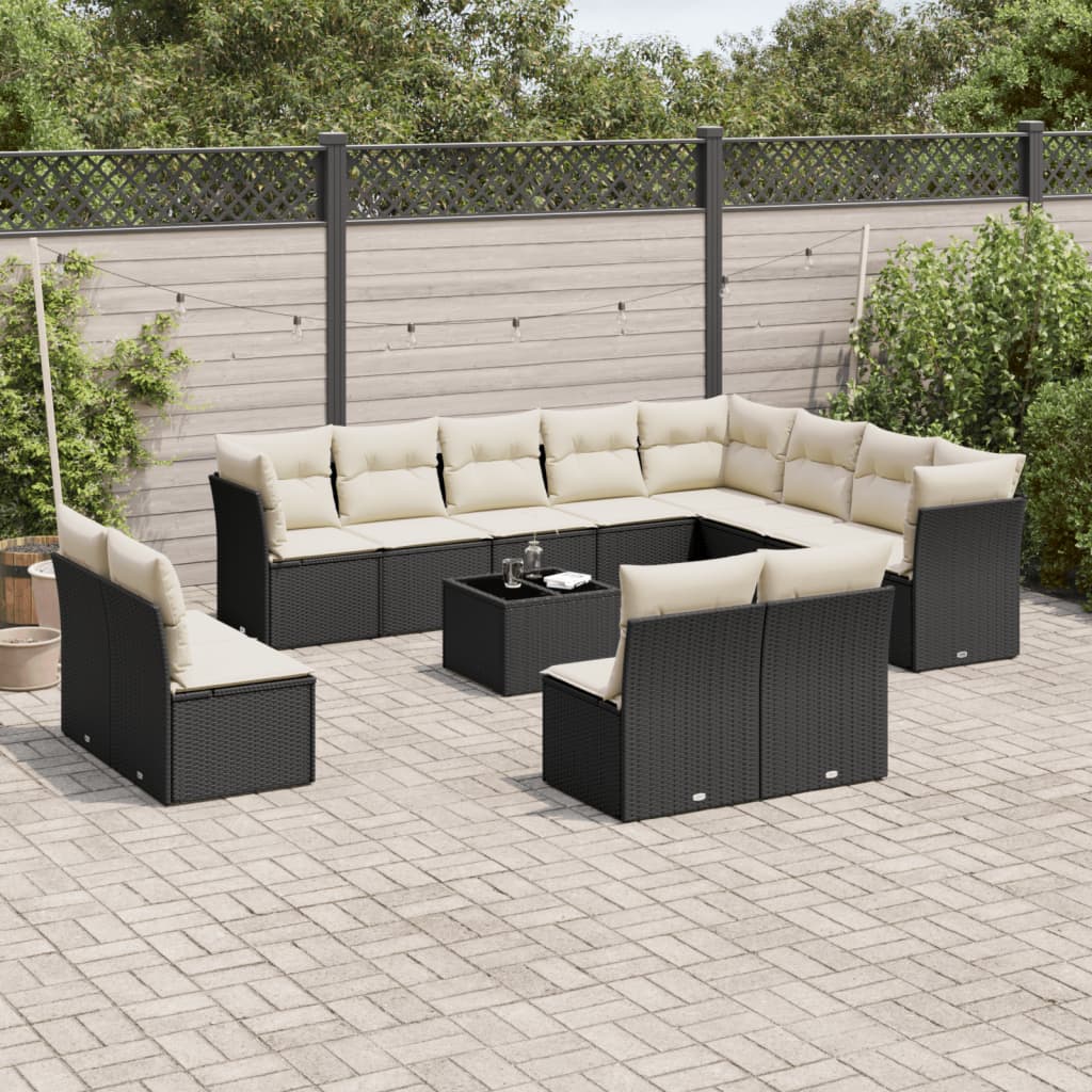 13-tlg. Garten-Sofagarnitur mit Kissen Schwarz Poly Rattan 13-tlg. Garten-Sofagarnitur mit Kissen Schwarz Poly Rattan