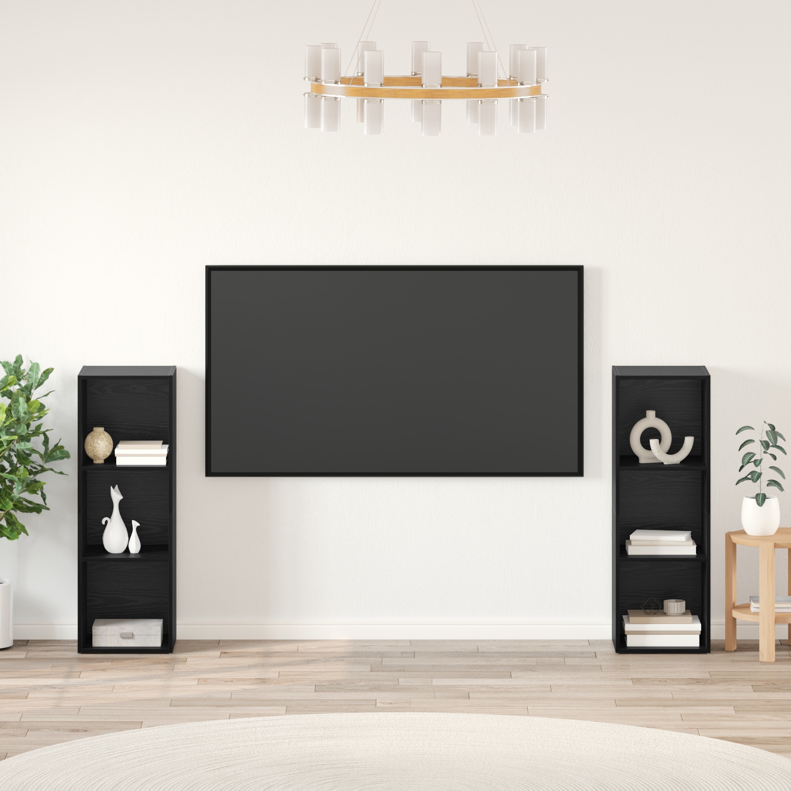 TV-Schrank-Set mit Regal 2 pcs Schwarz Eiche 107 x 35 x 37 cm TV-Schrank-Set mit Regal 2 pcs Schwarz Eiche 107 x 35 x 37 cm