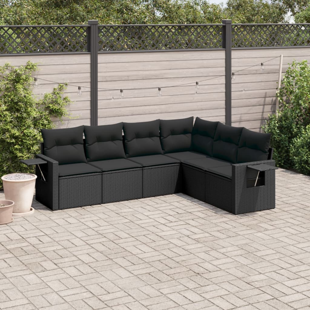 6-tlg. Garten-Sofagarnitur mit Kissen Schwarz Poly Rattan 6-tlg. Garten-Sofagarnitur mit Kissen Schwarz Poly Rattan