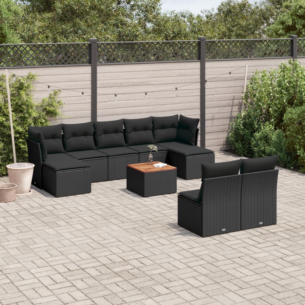 10-tlg. Garten-Sofagarnitur mit Kissen Schwarz Poly Rattan 10-tlg. Garten-Sofagarnitur mit Kissen Schwarz Poly Rattan