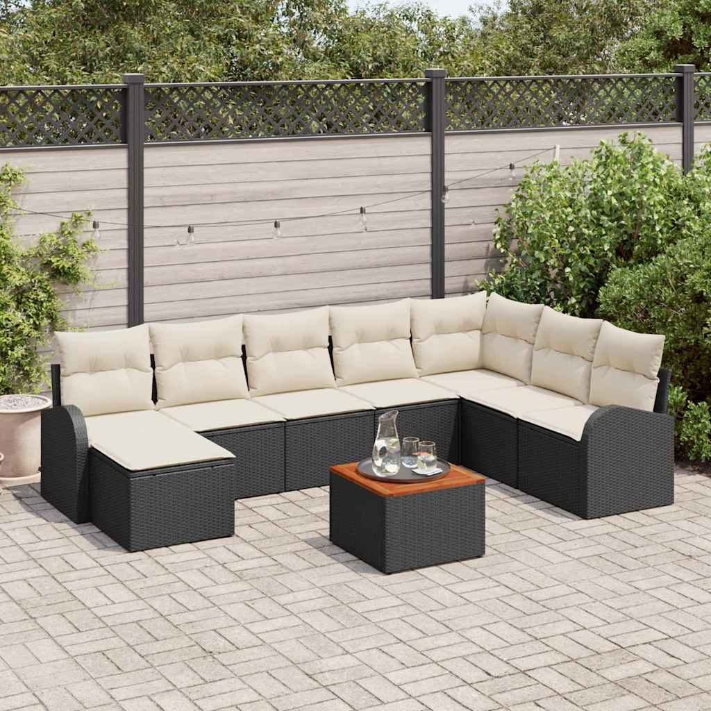 Garten-Sofa-Set 9 pcs Schwarz, weiß Garten-Sofa-Set 9 pcs Schwarz, weiß