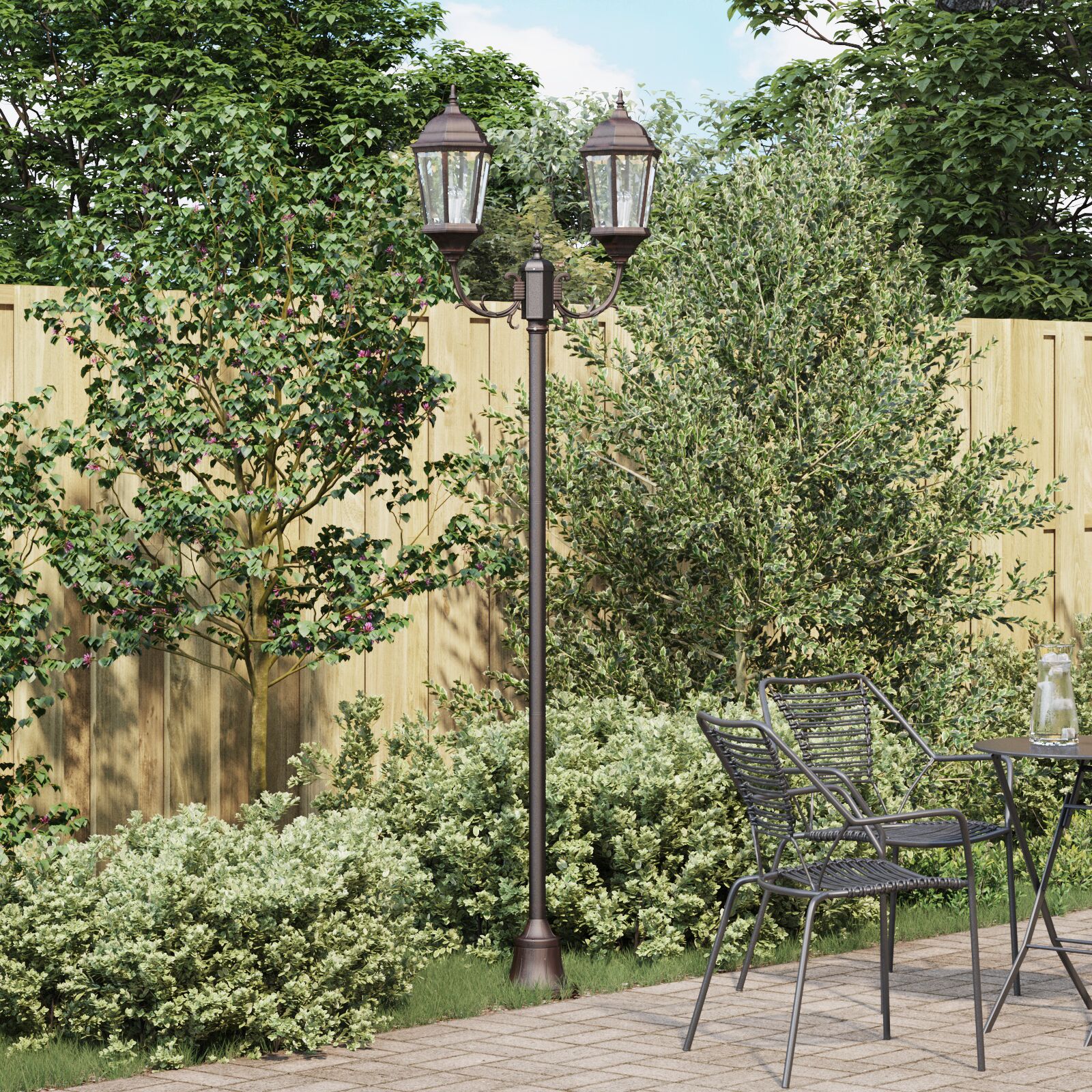 Gartenlichtpfosten 2-Lampe E27 Bronze 220 cm Aluminium