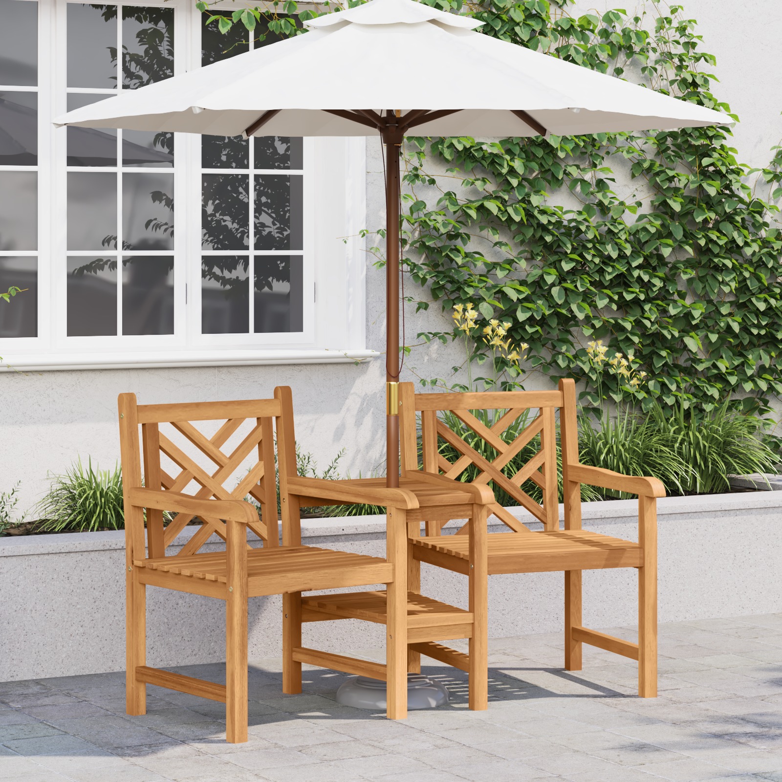 Outdoor-Stühle mit Regal Lattice Braun 152 x 63 x 89 cm Teak-Massivholz Outdoor-Stühle mit Regal Lattice Braun 152 x 63 x 89 cm Teak-Massivholz