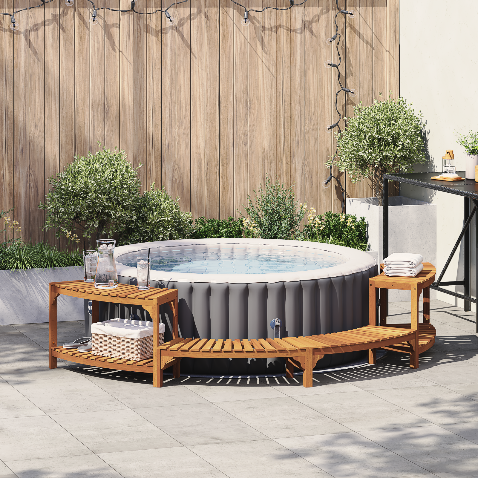 Whirlpool-Umbau Halbrund 272x120.5x55.5 cm Massivholz Akazie Whirlpool-Umbau Halbrund 272x120.5x55.5 cm Massivholz Akazie