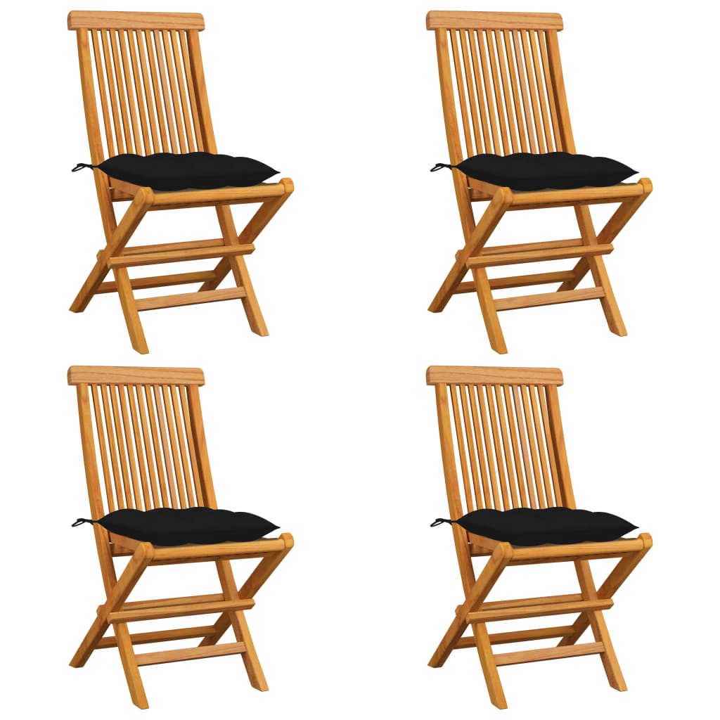 Gartenstühle mit Schwarzen Kissen 4 Stk. Massivholz Teak Gartenstühle mit Schwarzen Kissen 4 Stk. Massivholz Teak