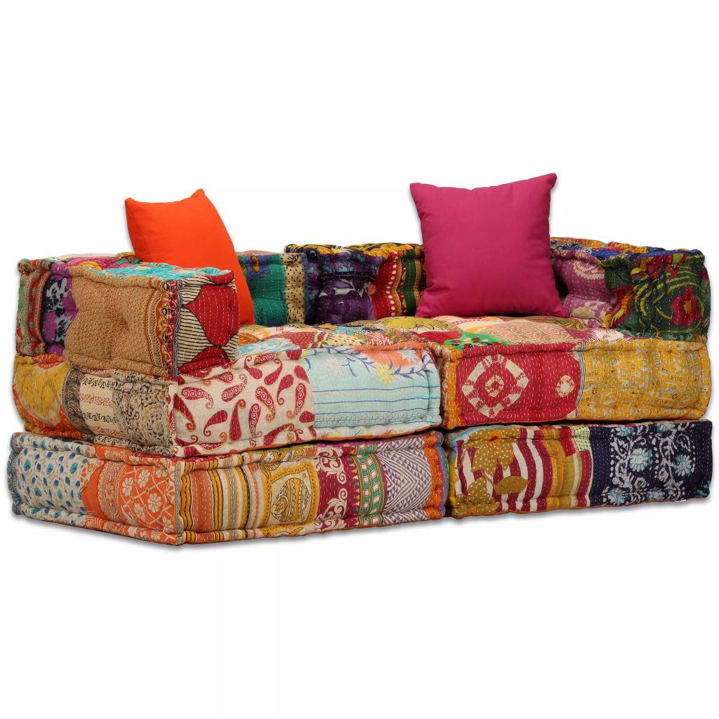 2-Sitzer Modularer Pouf Patchwork Stoff 2-Sitzer Modularer Pouf Patchwork Stoff