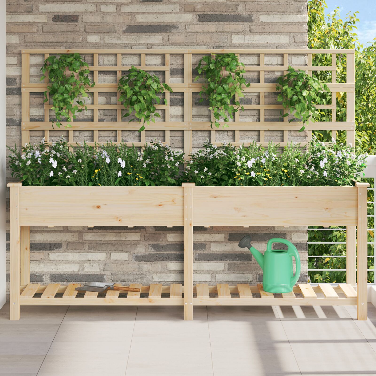 Gartenpflanzer mit Spalier und Regal 203x53x152 cm aus massivem Kiefernholz Gartenpflanzer mit Spalier und Regal 203x53x152 cm aus massivem Kiefernholz