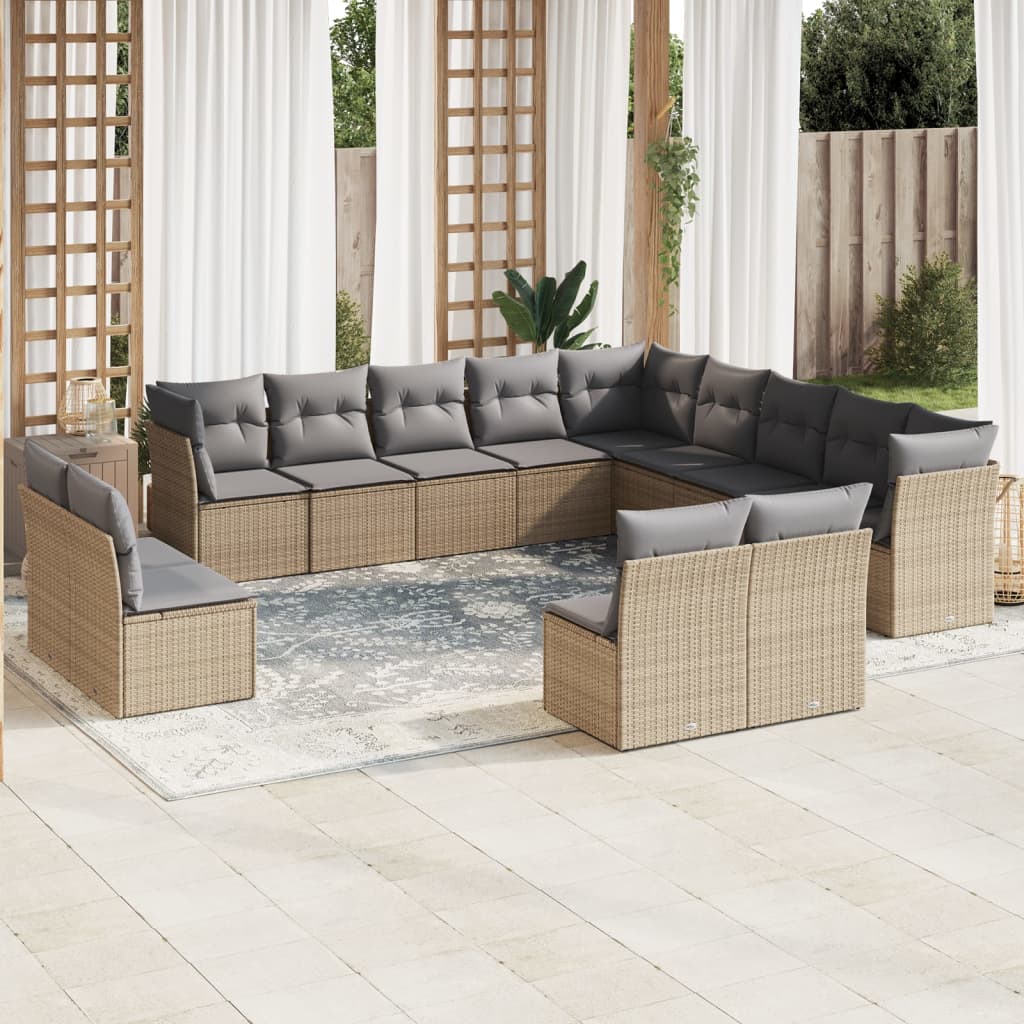 12-tlg. Garten-Sofagarnitur mit Kissen Beige Poly Rattan 12-tlg. Garten-Sofagarnitur mit Kissen Beige Poly Rattan
