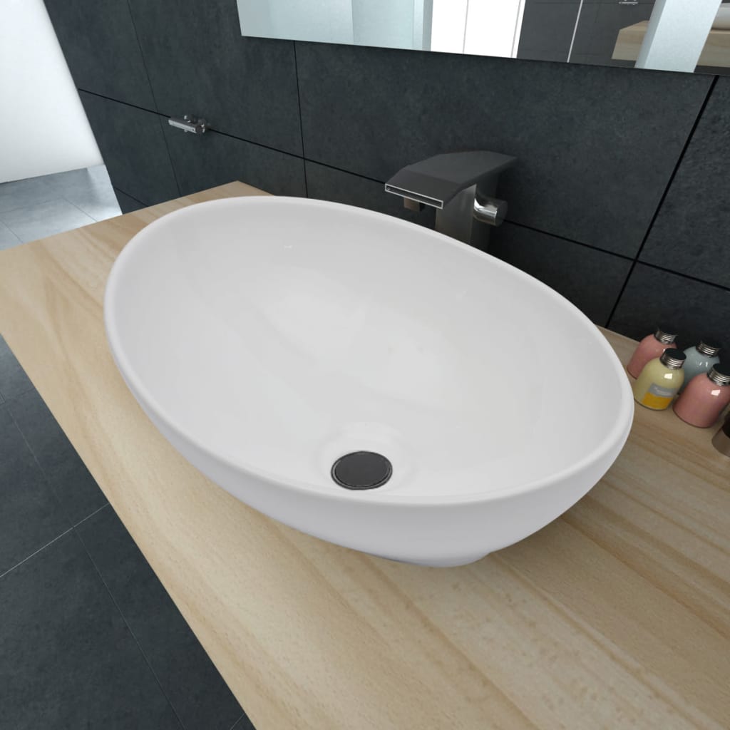 Luxus Keramik Waschbecken Oval Weiß 40 x 33 cm Luxus Keramik Waschbecken Oval Weiß 40 x 33 cm