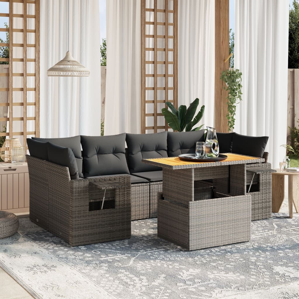 7-tlg. Garten-Sofagarnitur mit Kissen Grau Poly Rattan 7-tlg. Garten-Sofagarnitur mit Kissen Grau Poly Rattan