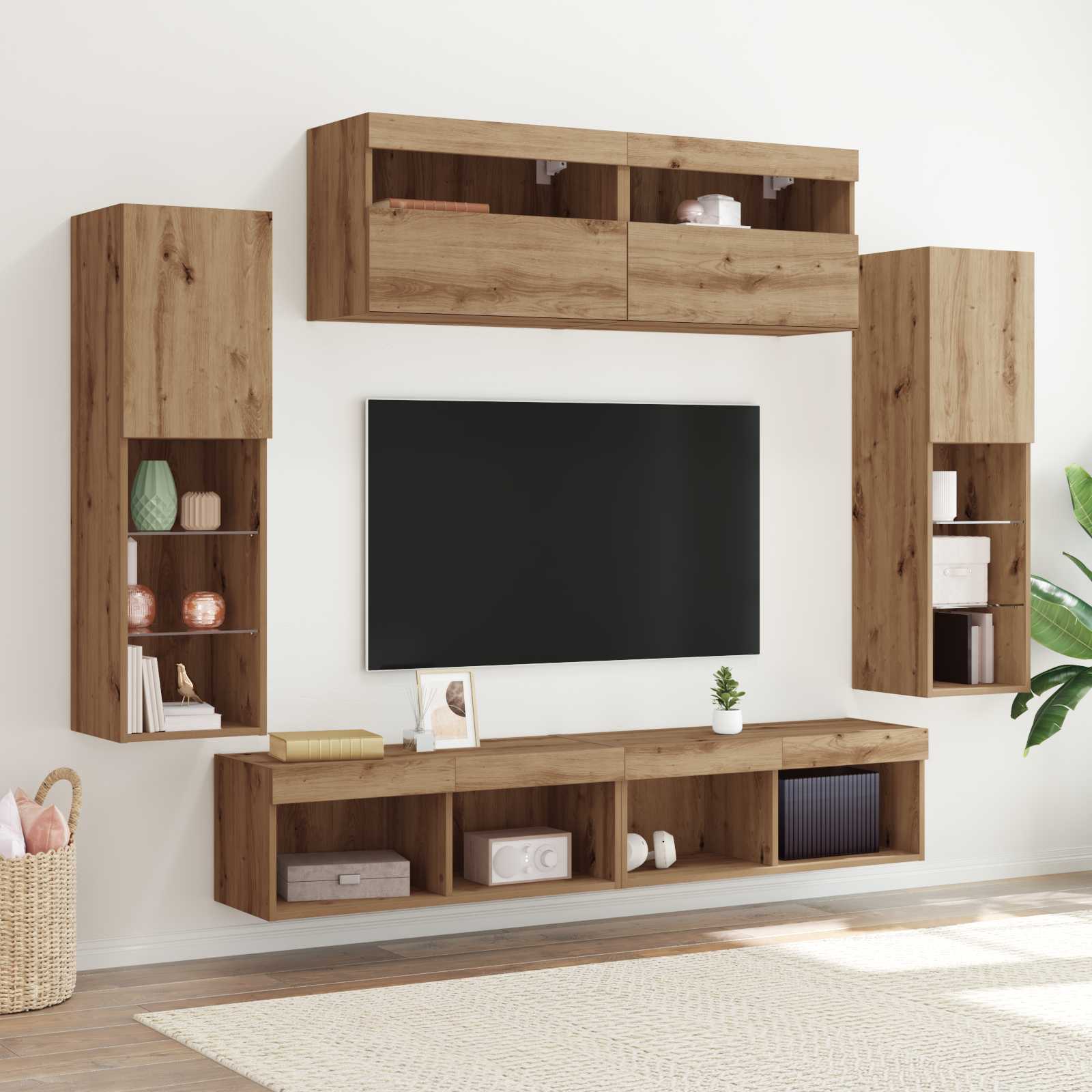 TV-Wandeinheiten mit LED-Lichtern 2 Stück Artisan Eiche 80x30x30 cm TV-Wandeinheiten mit LED-Lichtern 2 Stück Artisan Eiche 80x30x30 cm