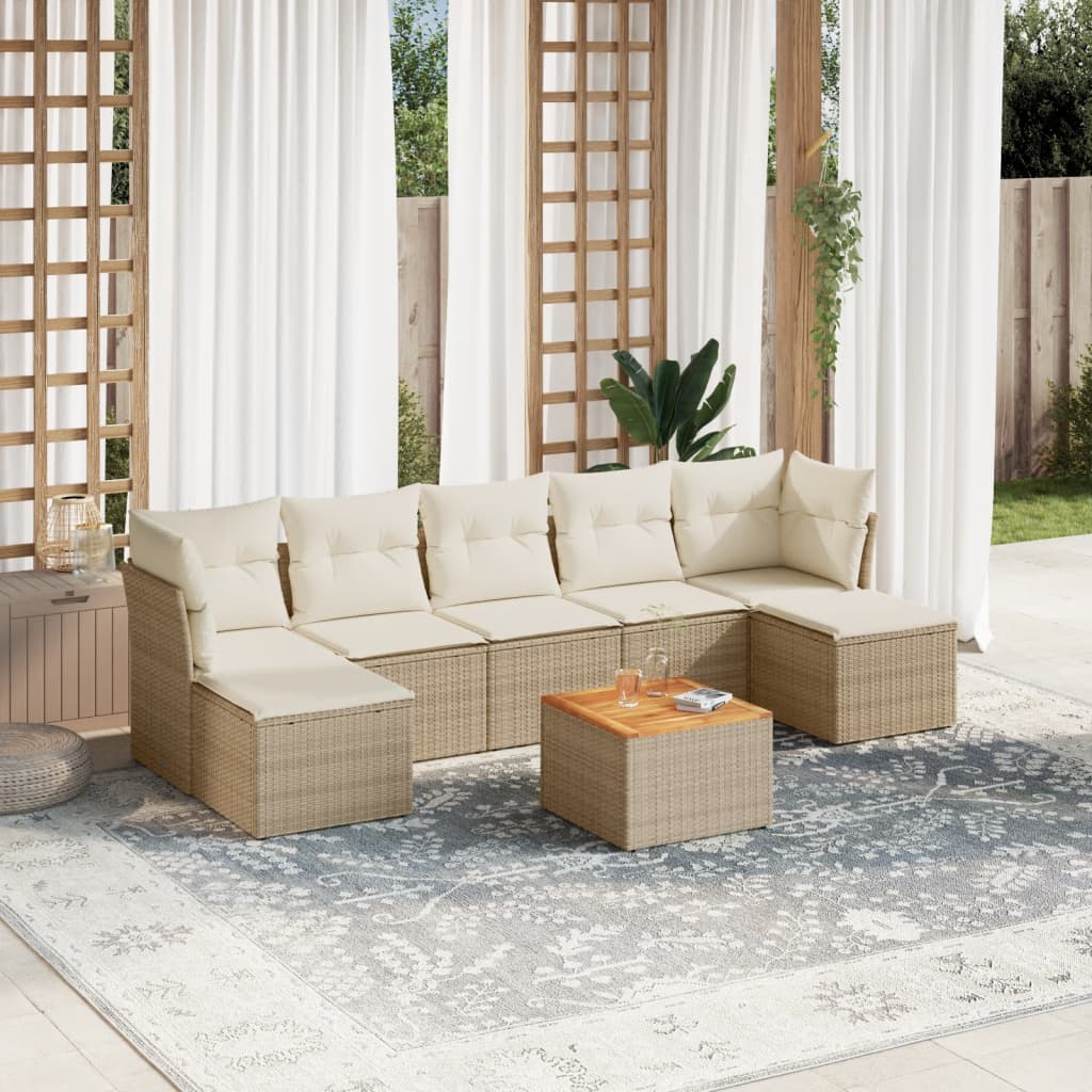 8-tlg. Garten-Sofagarnitur mit Kissen Beige Poly Rattan 8-tlg. Garten-Sofagarnitur mit Kissen Beige Poly Rattan