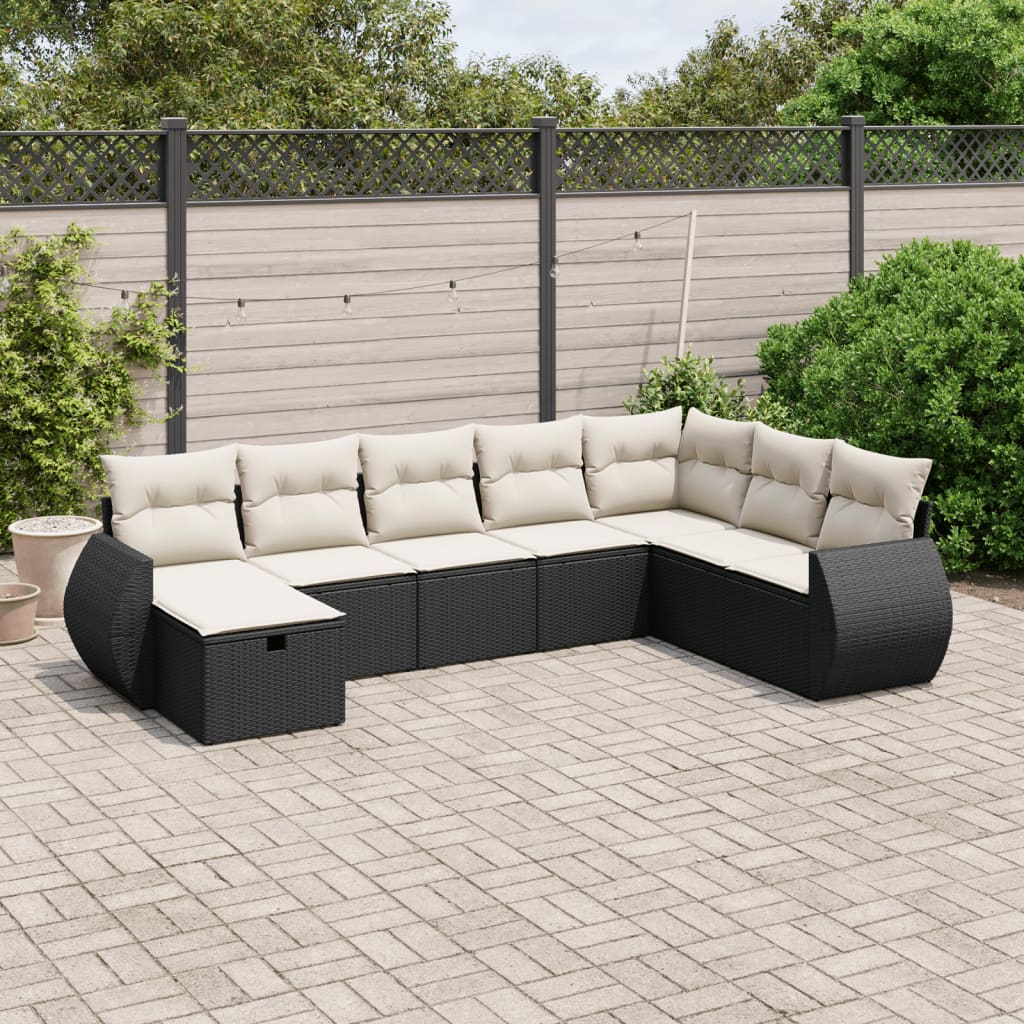 8-tlg. Garten-Sofagarnitur mit Kissen Schwarz Poly Rattan 8-tlg. Garten-Sofagarnitur mit Kissen Schwarz Poly Rattan