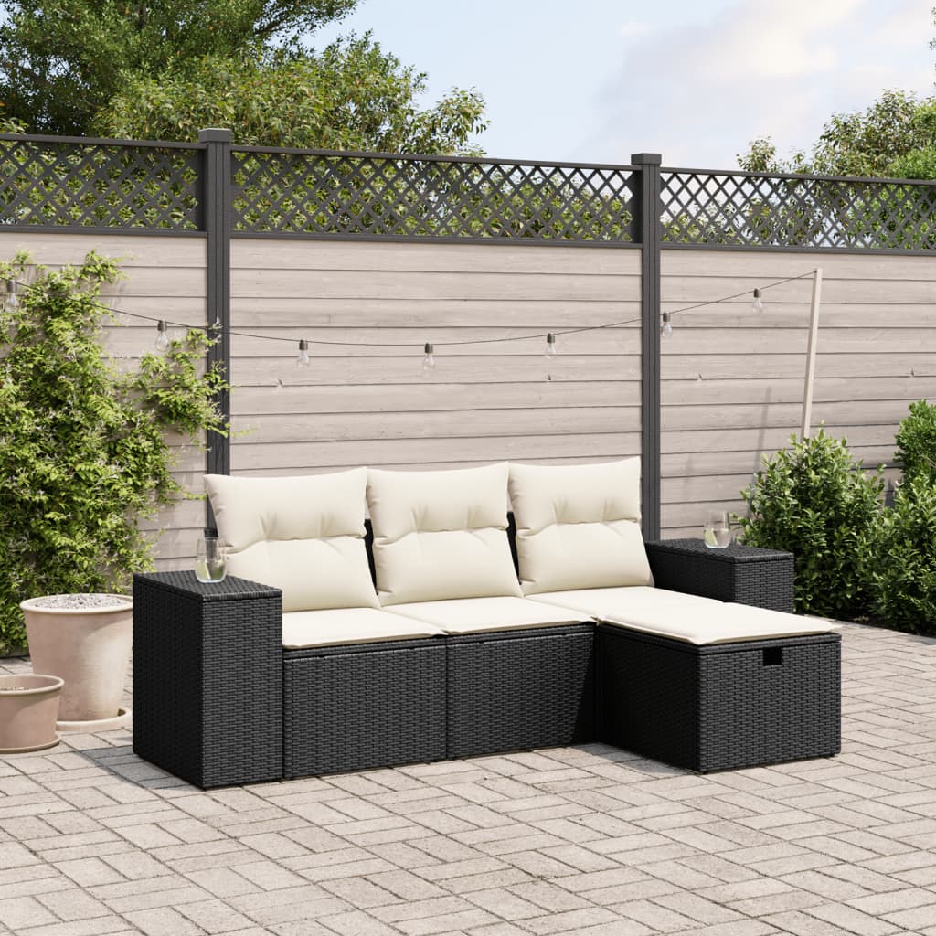 4-tlg. Garten-Sofagarnitur mit Kissen Schwarz Poly Rattan 4-tlg. Garten-Sofagarnitur mit Kissen Schwarz Poly Rattan