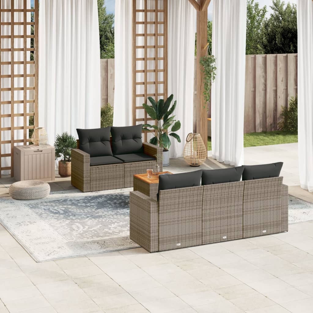 6-tlg. Garten-Sofagarnitur mit Kissen Grau Poly Rattan 6-tlg. Garten-Sofagarnitur mit Kissen Grau Poly Rattan