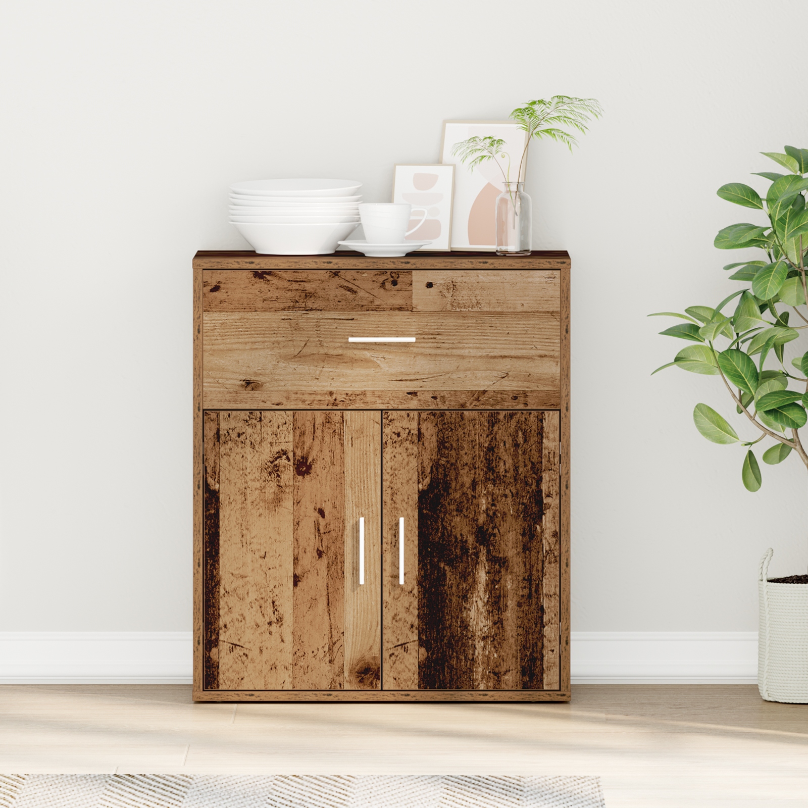 Sideboard mit Schubladen mit Regal mit Speicher mit Tür Altholz 60 x 31 x 70 cm Holzwerkstoff Sideboard mit Schubladen mit Regal mit Speicher mit Tür Altholz 60 x 31 x 70 cm Holzwerkstoff