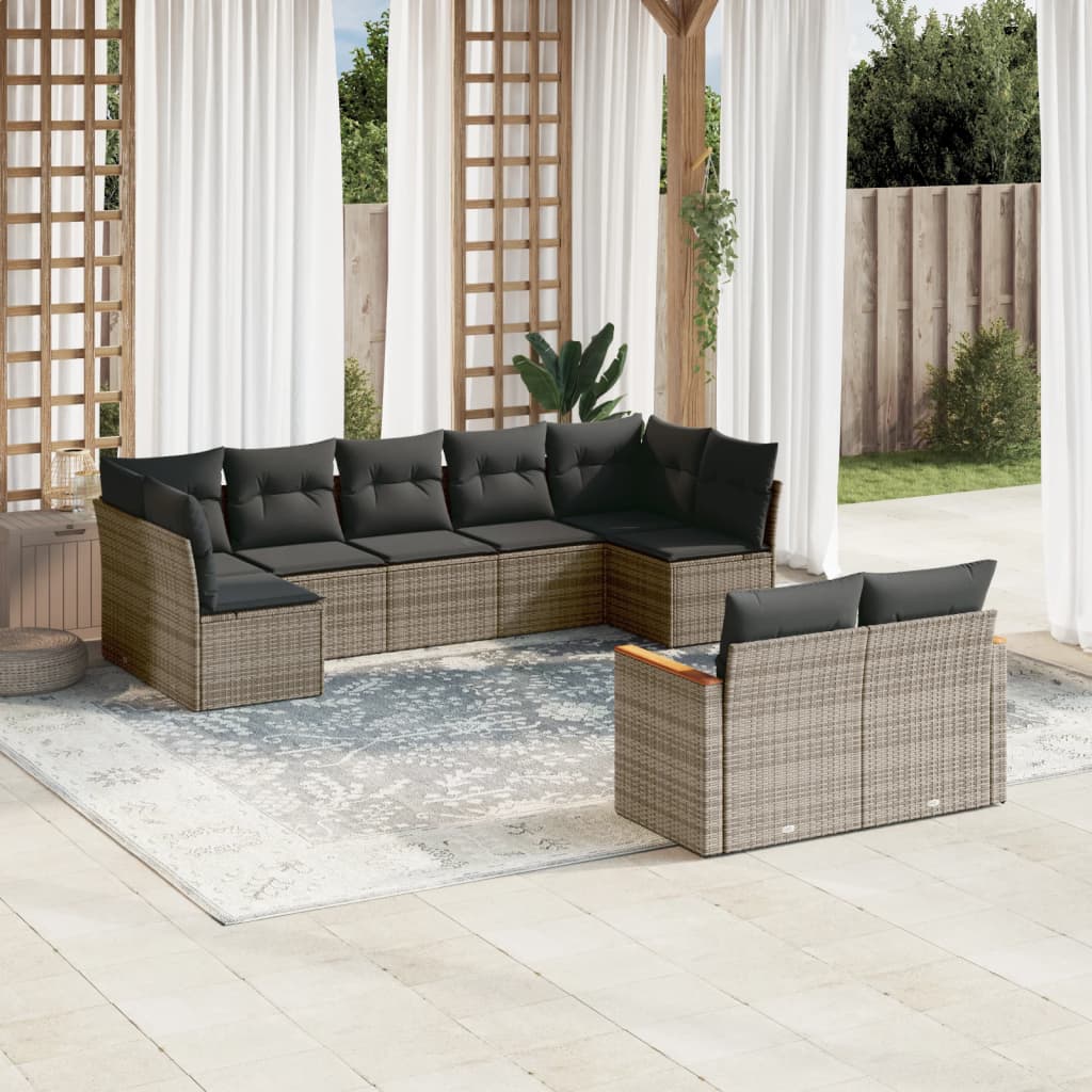 9-tlg. Garten-Sofagarnitur mit Kissen Grau Poly Rattan 9-tlg. Garten-Sofagarnitur mit Kissen Grau Poly Rattan