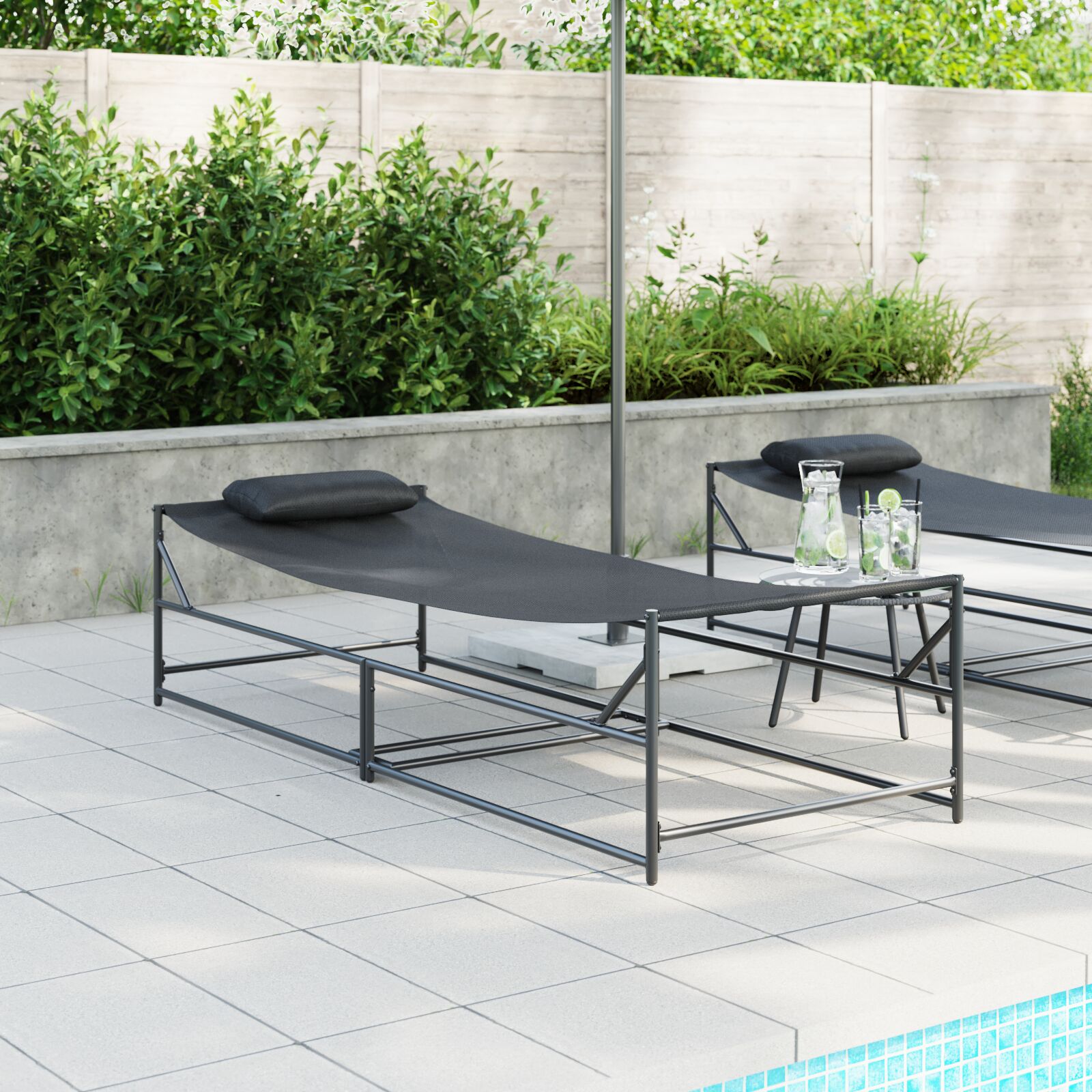 Gartenliege Anthrazit 200x74x73 cm aus Stahl und Textilene Gartenliege Anthrazit 200x74x73 cm aus Stahl und Textilene