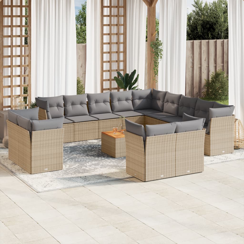 14-tlg. Garten-Sofagarnitur mit Kissen Beige Poly Rattan 14-tlg. Garten-Sofagarnitur mit Kissen Beige Poly Rattan