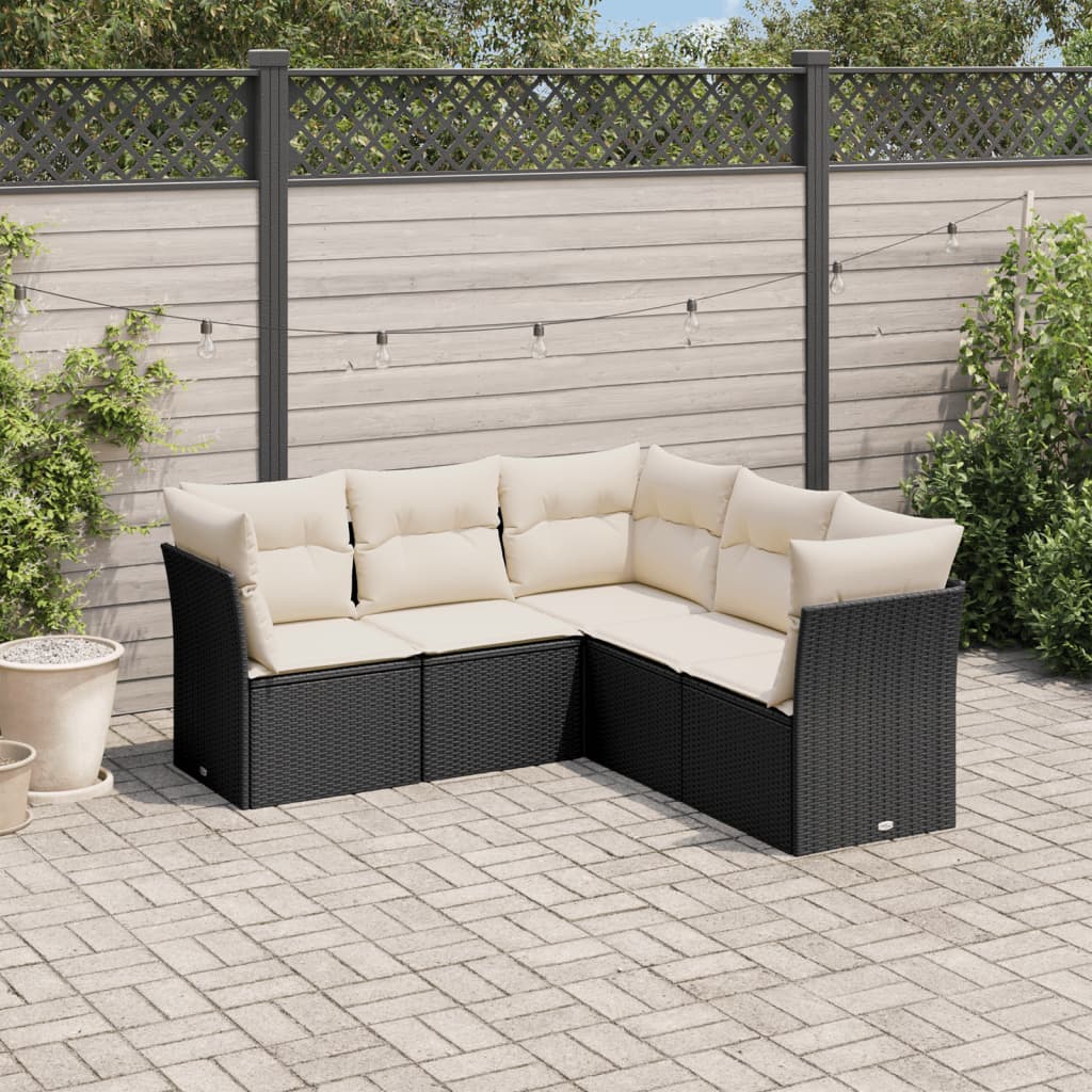 5-tlg. Garten-Sofagarnitur mit Kissen Schwarz Poly Rattan 5-tlg. Garten-Sofagarnitur mit Kissen Schwarz Poly Rattan