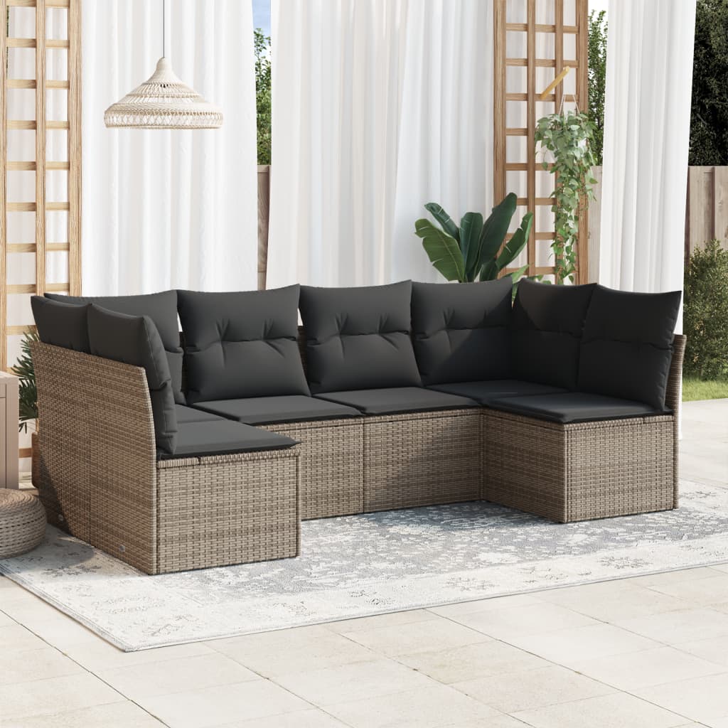 6-tlg. Garten-Sofagarnitur mit Kissen Grau Poly Rattan 6-tlg. Garten-Sofagarnitur mit Kissen Grau Poly Rattan