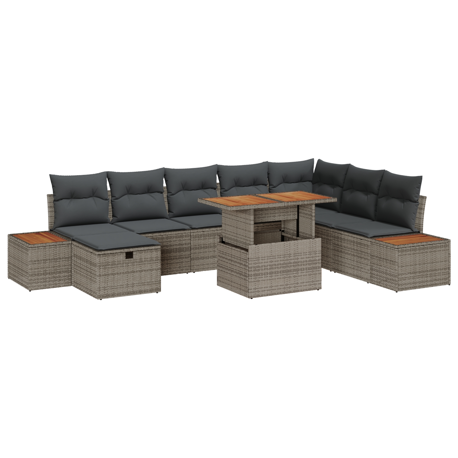 9-teiliges Garten-Sofa-Set mit Kissen Grau Poly-Rattan Akazie 9-teiliges Garten-Sofa-Set mit Kissen Grau Poly-Rattan Akazie