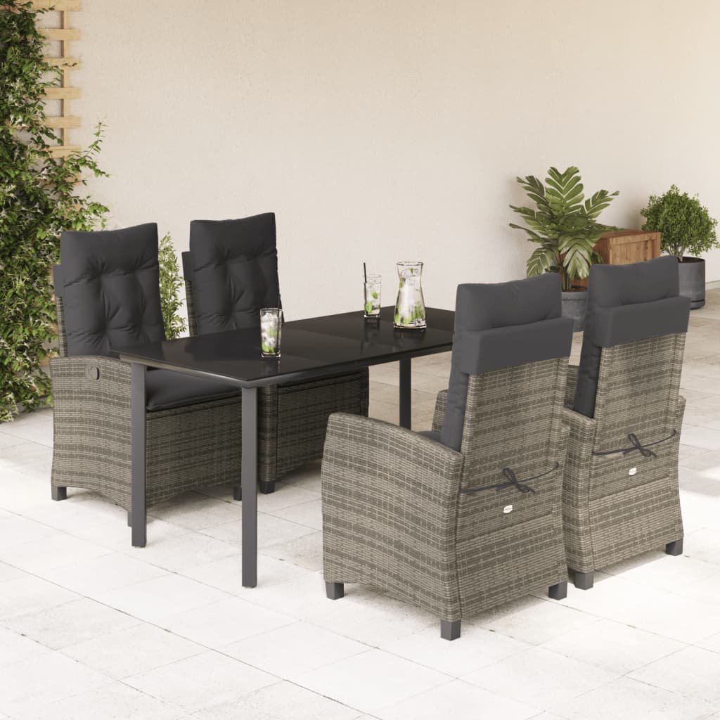 5-tlg. Garten-Essgruppe mit Kissen Grau Poly Rattan 5-tlg. Garten-Essgruppe mit Kissen Grau Poly Rattan
