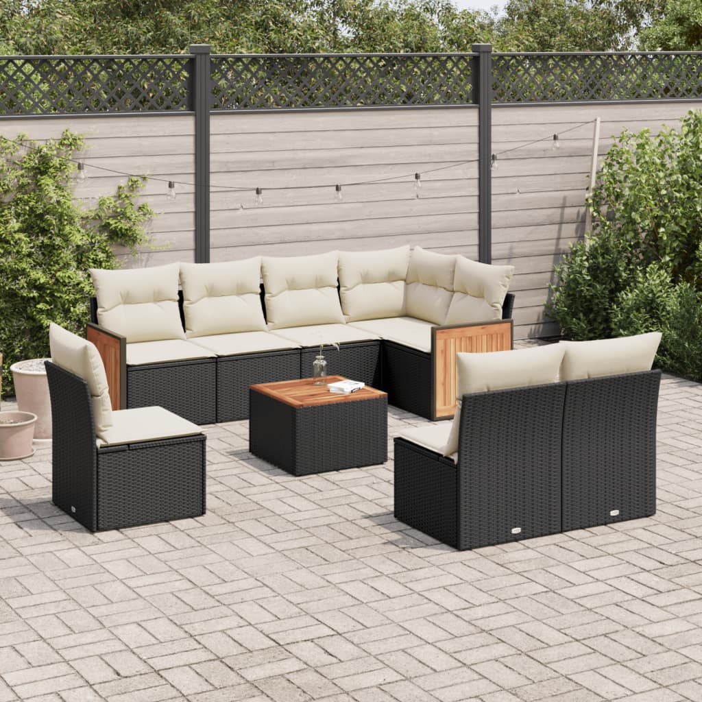 9-tlg. Garten-Sofagarnitur mit Kissen Schwarz Poly Rattan 9-tlg. Garten-Sofagarnitur mit Kissen Schwarz Poly Rattan