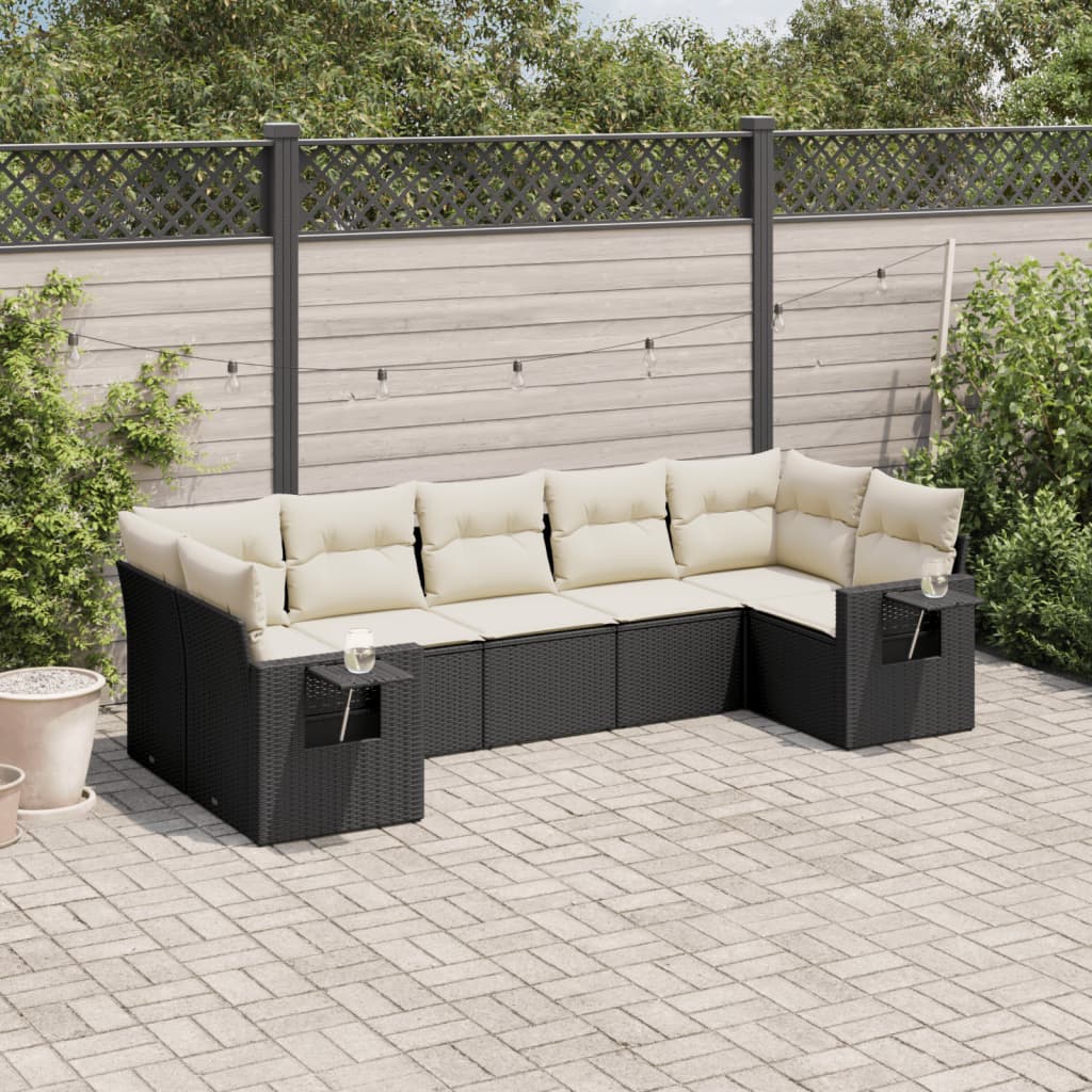 7-tlg. Garten-Sofagarnitur mit Kissen Schwarz Poly Rattan 7-tlg. Garten-Sofagarnitur mit Kissen Schwarz Poly Rattan