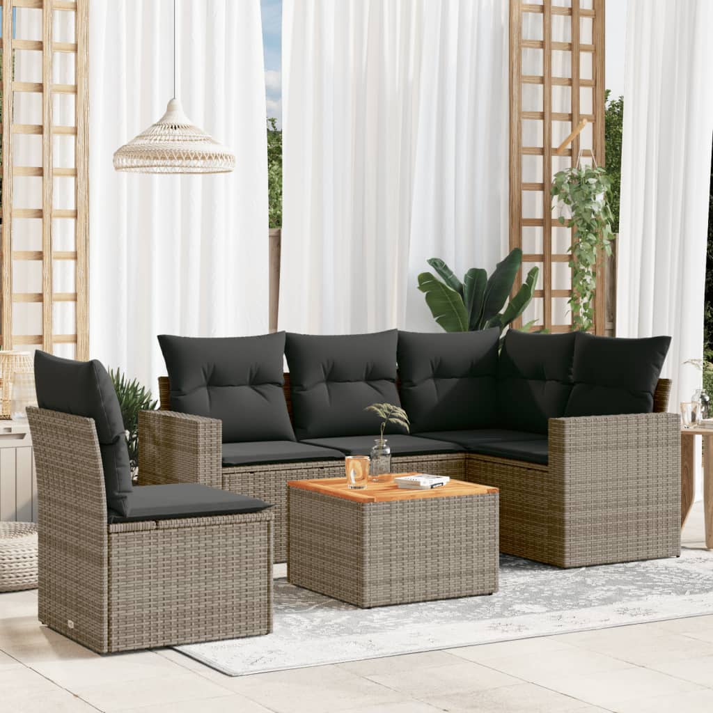 6-tlg. Garten-Sofagarnitur mit Kissen Grau Poly Rattan 6-tlg. Garten-Sofagarnitur mit Kissen Grau Poly Rattan
